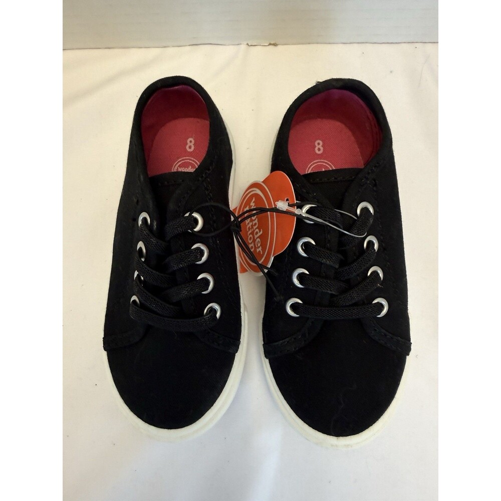 Wonder Nation Girls Black Round Toe Lace Up Low Top Athletic Sneaker Shoes Sz 8